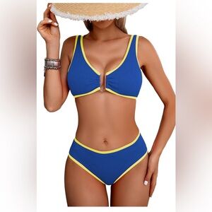 Women's Two Piece Swimsuits V Neck Sexy High Waisted Casual Beach Modest S/M
